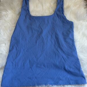 Tahari Blue Ribbed Square-Neck Tank Top